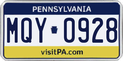 PA license plate MQY0928