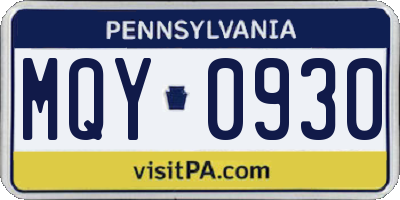 PA license plate MQY0930