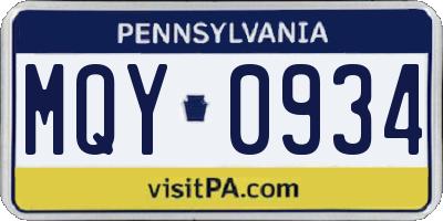 PA license plate MQY0934
