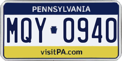 PA license plate MQY0940