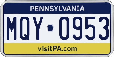 PA license plate MQY0953