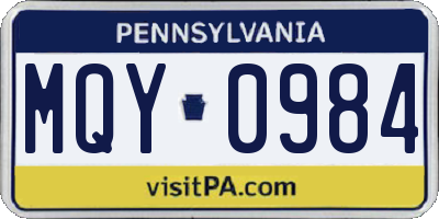 PA license plate MQY0984