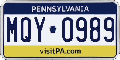 PA license plate MQY0989