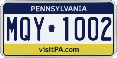 PA license plate MQY1002