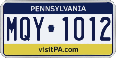 PA license plate MQY1012