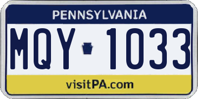 PA license plate MQY1033