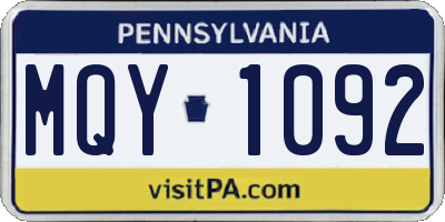 PA license plate MQY1092