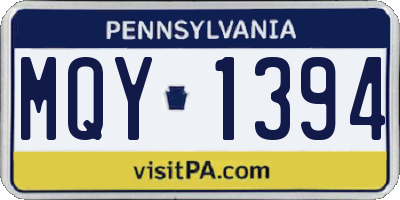 PA license plate MQY1394