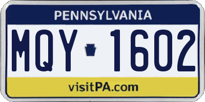 PA license plate MQY1602