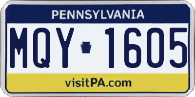 PA license plate MQY1605