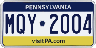 PA license plate MQY2004