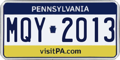 PA license plate MQY2013