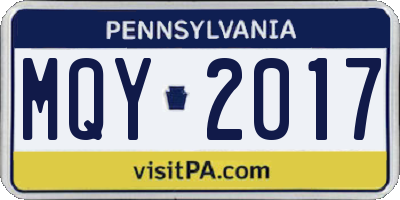 PA license plate MQY2017