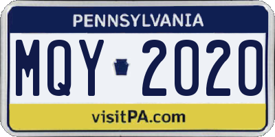 PA license plate MQY2020
