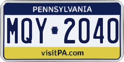 PA license plate MQY2040