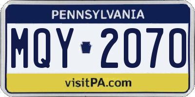 PA license plate MQY2070