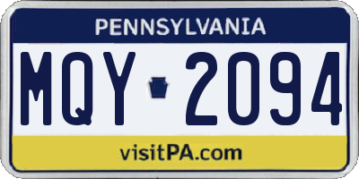 PA license plate MQY2094