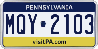 PA license plate MQY2103