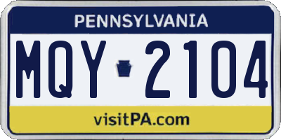 PA license plate MQY2104