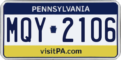PA license plate MQY2106