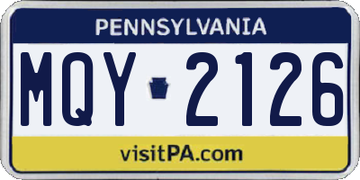 PA license plate MQY2126