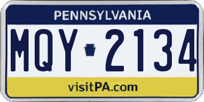 PA license plate MQY2134