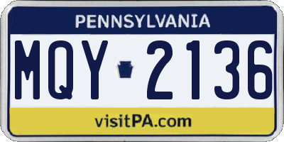 PA license plate MQY2136