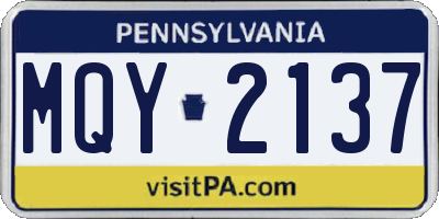PA license plate MQY2137