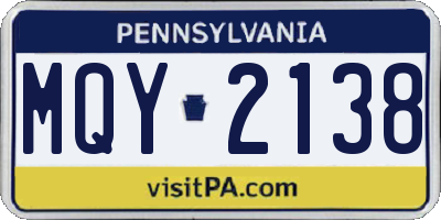 PA license plate MQY2138