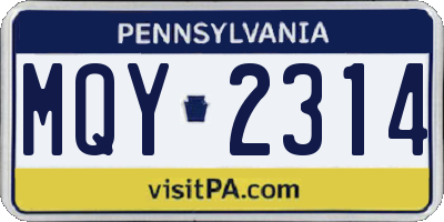 PA license plate MQY2314