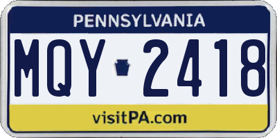 PA license plate MQY2418