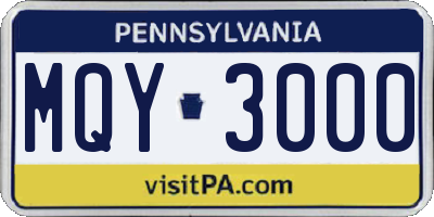 PA license plate MQY3000