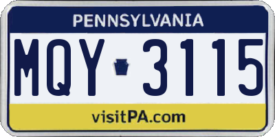 PA license plate MQY3115