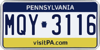 PA license plate MQY3116