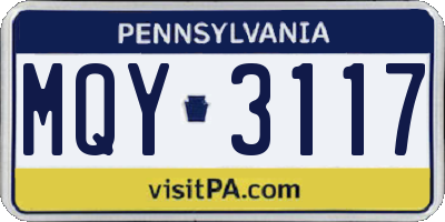 PA license plate MQY3117