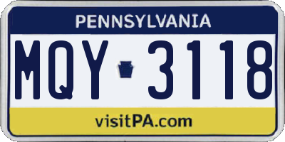 PA license plate MQY3118