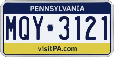 PA license plate MQY3121