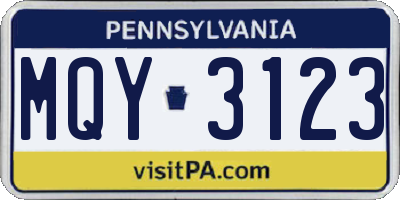 PA license plate MQY3123