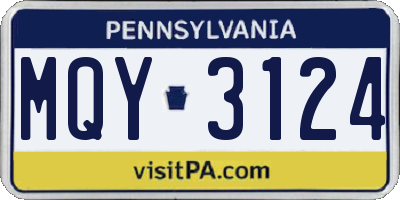PA license plate MQY3124