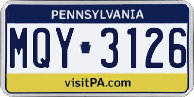 PA license plate MQY3126