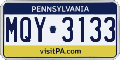 PA license plate MQY3133