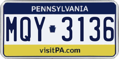 PA license plate MQY3136