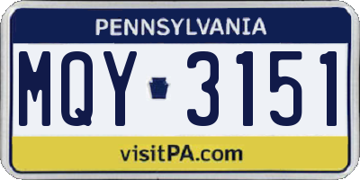 PA license plate MQY3151