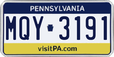 PA license plate MQY3191