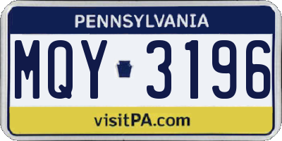 PA license plate MQY3196