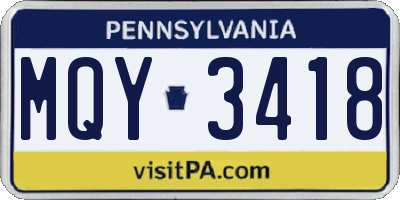 PA license plate MQY3418