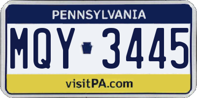 PA license plate MQY3445