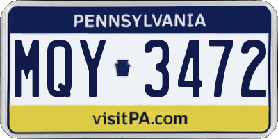 PA license plate MQY3472