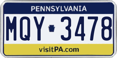 PA license plate MQY3478