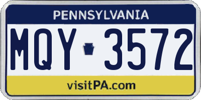 PA license plate MQY3572